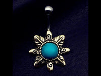 Load image into Gallery viewer, Bauchnabelpiercing Edelstahl Türkis gold Blume - chic - net.de
