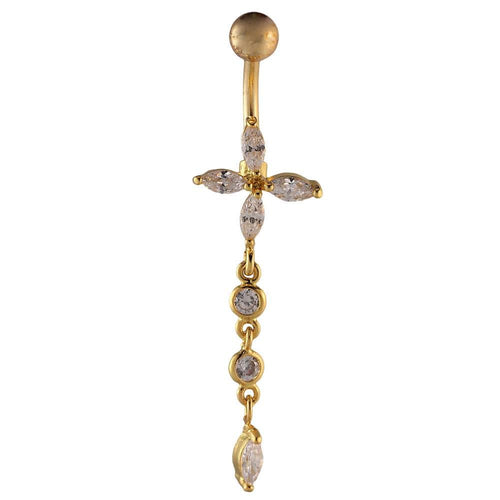 Bauchnabelpiercing golden Blüte weiße Anhänger Kugel Edelstahl - chic - net.de