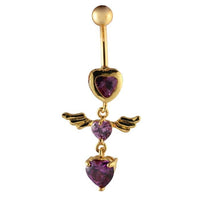 Load image into Gallery viewer, Bauchnabelpiercing goldfarben 3 Herzen Lila mit Flügel Edelstahl - chic - net.de
