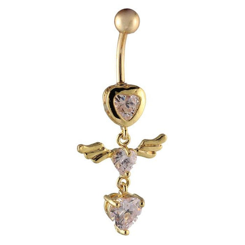 Bauchnabelpiercing goldfarben 3 Herzen weiß mit Flügel Edelstahl - chic - net.de