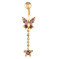 Load image into Gallery viewer, Bauchnabelpiercing goldfarben Schmetterling Stern rosa Zirkonia Edelstahl - chic - net.de

