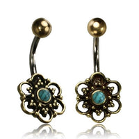 Load image into Gallery viewer, Bauchnabelpiercing Messing Edelstahl antik golden silbern Blüte Türkis - chic - net.de
