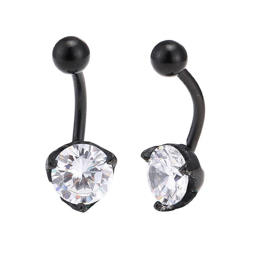 Bauchnabelpiercing schwarz großer weißer Zirkonia Stein rund 3 - seitig eingefasst Edelstahl - chic - net.de