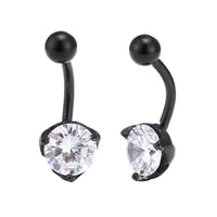 Load image into Gallery viewer, Bauchnabelpiercing schwarz großer weißer Zirkonia Stein rund 3 - seitig eingefasst Edelstahl - chic - net.de
