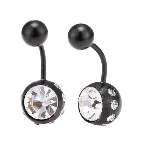 Bauchnabelpiercing schwarz zwei Kugeln Steine weiß Rand kleine Steine Edelstahl - chic - net.de