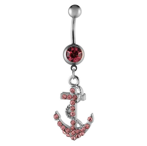 Bauchnabelpiercing silberfarben Anker rosa Zirkonia zwei Kugeln Edelstahl - chic - net.de