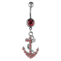 Load image into Gallery viewer, Bauchnabelpiercing silberfarben Anker rosa Zirkonia zwei Kugeln Edelstahl - chic - net.de
