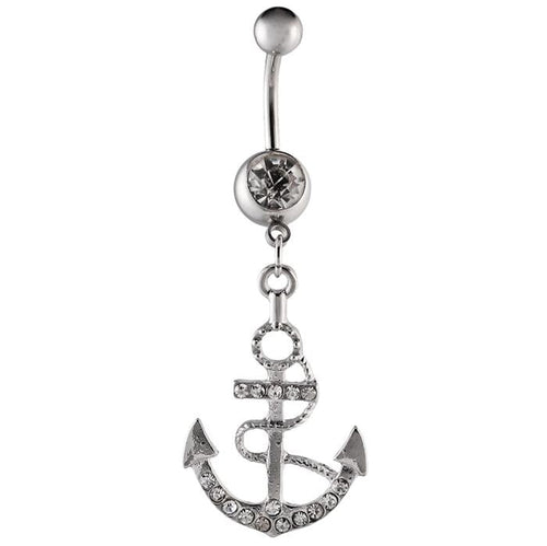 Bauchnabelpiercing silberfarben Anker weiß Zirkonia zwei Kugeln Edelstahl - chic - net.de