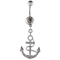 Cargar imagen en el visor de la galería, Bauchnabelpiercing silberfarben Anker weiß Zirkonia zwei Kugeln Edelstahl - chic - net.de

