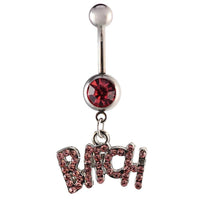 Load image into Gallery viewer, Bauchnabelpiercing silberfarben Bitch Schrift rosa Zirkonia Edelstahl - chic - net.de
