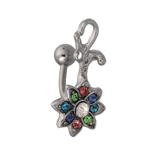 Bauchnabelpiercing silberfarben Blüte bunte Zirkonia Steine Edelstahl - chic - net.de