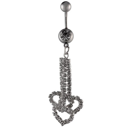 Bauchnabelpiercing silberfarben drei Herz Anhänger Zirkonia weiß Edelstahl - chic - net.de