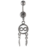 Load image into Gallery viewer, Bauchnabelpiercing silberfarben Kreis Infinity Federn Edelstahl - chic - net.de
