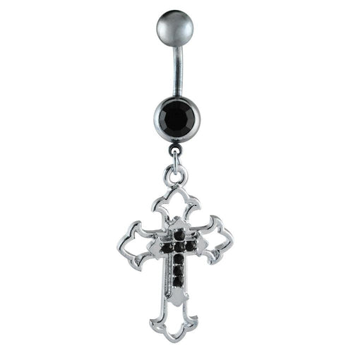 Bauchnabelpiercing silberfarben Kreuz auf Kreuz schwarz zwei Kugeln Edelstahl - chic - net.de