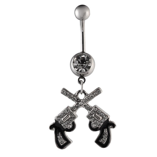Bauchnabelpiercing silberfarben Pistolen weiß schwarz Zirkonia Edelstahl - chic - net.de