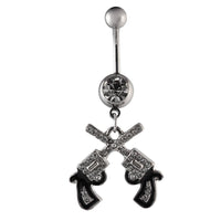 Load image into Gallery viewer, Bauchnabelpiercing silberfarben Pistolen weiß schwarz Zirkonia Edelstahl - chic - net.de
