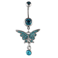 Load image into Gallery viewer, Bauchnabelpiercing silberfarben Schmetterling blau Zirkonia zwei Kugeln Edelstahl - chic - net.de
