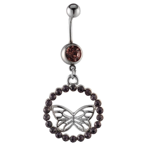 Bauchnabelpiercing silberfarben Schmetterling im Lila Zirkonia Stein Kreis Edelstahl - chic - net.de