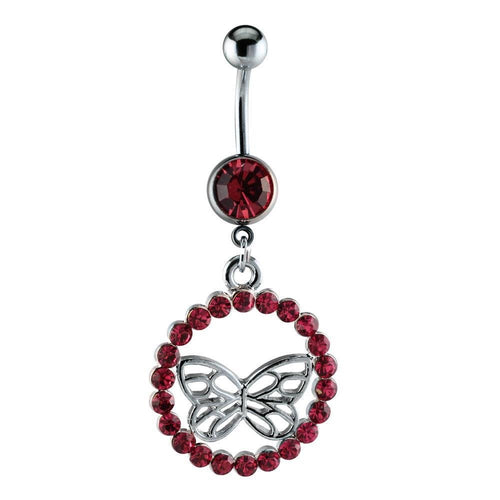 Bauchnabelpiercing silberfarben Schmetterling im rosa Zirkonia Stein Kreis Edelstahl - chic - net.de