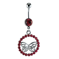 Load image into Gallery viewer, Bauchnabelpiercing silberfarben Schmetterling im rosa Zirkonia Stein Kreis Edelstahl - chic - net.de
