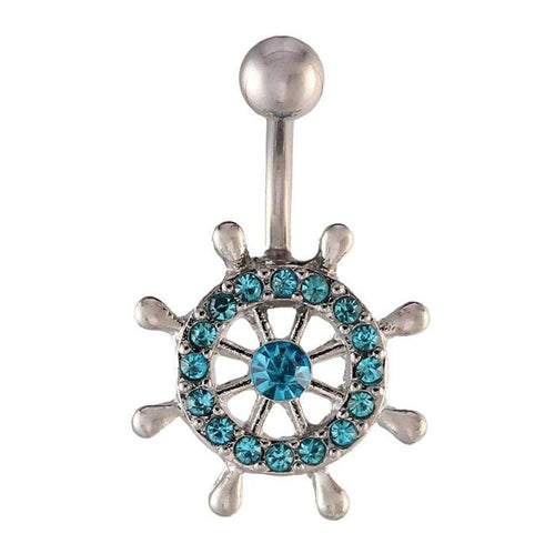 Bauchnabelpiercing silberfarben Steuerrad Schiff türkis Zirkonia Edelstahl - chic - net.de