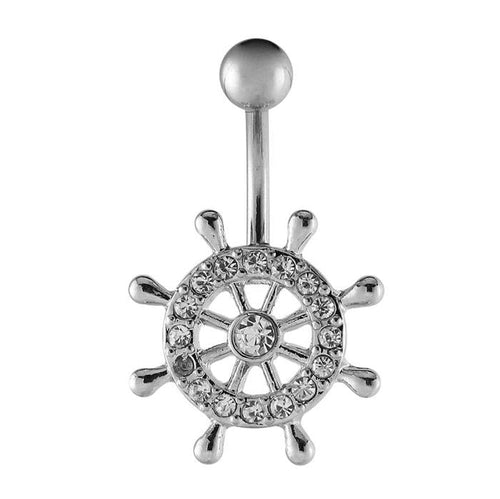 Bauchnabelpiercing silberfarben Steuerrad Schiff weiß Zirkonia Edelstahl - chic - net.de