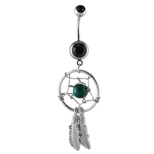 Bauchnabelpiercing silberfarben Traumfänger Kugel Grün im Netz Edelstahl - chic - net.de