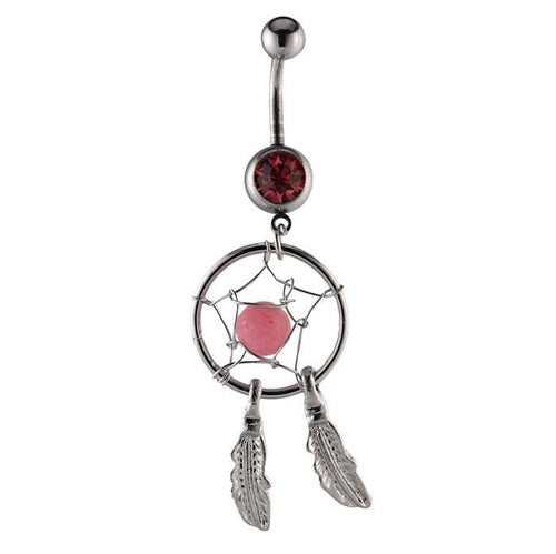 Bauchnabelpiercing silberfarbenTraumfänger Kugel Rosa im Netz Edelstahl - chic - net.de