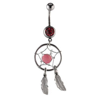 Load image into Gallery viewer, Bauchnabelpiercing silberfarbenTraumfänger Kugel Rosa im Netz Edelstahl - chic - net.de
