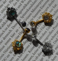 Load image into Gallery viewer, Bauchnabelpiercing Edelstahl Gold PVD Sterne Zirkonia Paua
