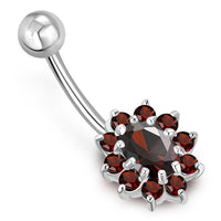 Cargar imagen en el visor de la galería, Bauchnabel Piercing Edelstahl Zirkonia Silber oval Blume
