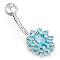 Cargar imagen en el visor de la galería, Bauchnabel Piercing Edelstahl Zirkonia Silber oval Blume
