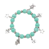 Cargar imagen en el visor de la galería, Brass Armband verstellbar türkis weiß Steinperlen Charm Anhänger Schildkröte Katze Herz - chic - net.de
