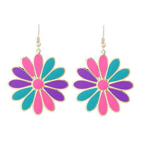 Load image into Gallery viewer, Brass Blumen Ohrringe Emaille golden pink grün lila Ohrhänger 4,5 cm - chic - net.de
