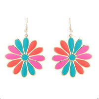 Cargar imagen en el visor de la galería, Brass Blumen Ohrringe Emaille golden pink koralle grün Ohrhänger 4,5 cm - chic - net.de
