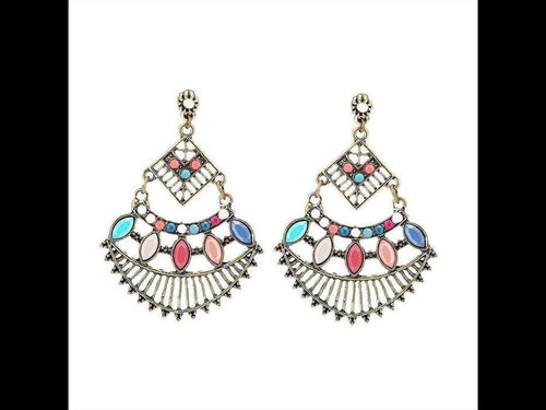 Brass bunt golden Ohrstecker 60 mm Steine facettiert Raute Tropfen zweiteilig - chic - net.de