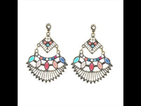 Cargar imagen en el visor de la galería, Brass bunt golden Ohrstecker 60 mm Steine facettiert Raute Tropfen zweiteilig - chic - net.de
