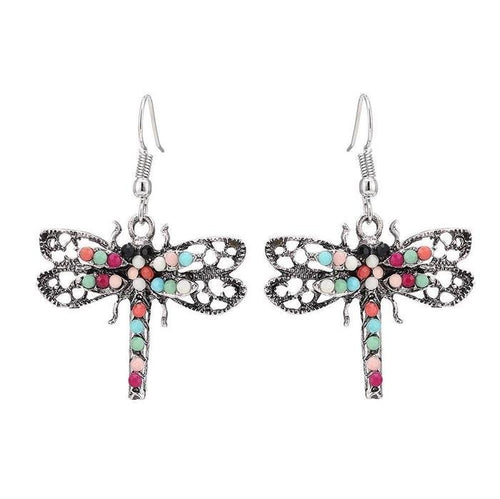Brass bunt silbern Ohrringe Libelle plastisch Steine bunt facettiert - chic - net.de