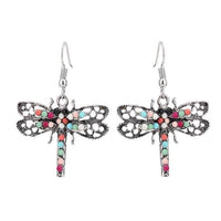 Load image into Gallery viewer, Brass bunt silbern Ohrringe Libelle plastisch Steine bunt facettiert - chic - net.de
