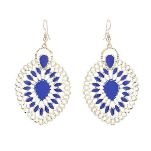 Brass golden blaue Ohrringe Emaille filigran Tropfen umgedreht Seile 6 cm - chic - net.de