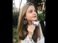 Cargar imagen en el visor de la galería, Brass golden blaue Ohrringe Emaille filigran Tropfen umgedreht Seile 6 cm - chic - net.de
