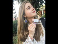 Cargar imagen en el visor de la galería, Brass golden blaue Ohrringe Emaille filigran Tropfen umgedreht Seile 6 cm - chic - net.de
