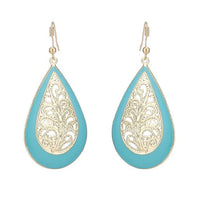 Load image into Gallery viewer, Brass golden blaue Ohrringe Emaille Tropfen Farn verziert gewölbt 5 cm - chic - net.de
