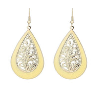 Load image into Gallery viewer, Brass golden gelbe Ohrringe Emaille Tropfen Farn verziert gewölbt 5 cm - chic - net.de
