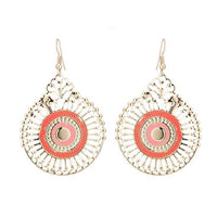 Load image into Gallery viewer, Brass golden koralle rosa Ohrringe Emaille filigran Tropfen Rad Ohrhänger 5 cm - chic - net.de
