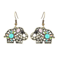 Load image into Gallery viewer, Brass golden Kreise Elefant Stein Ohrringe facettiert rosa türkis Sonne Emaille antik - chic - net.de
