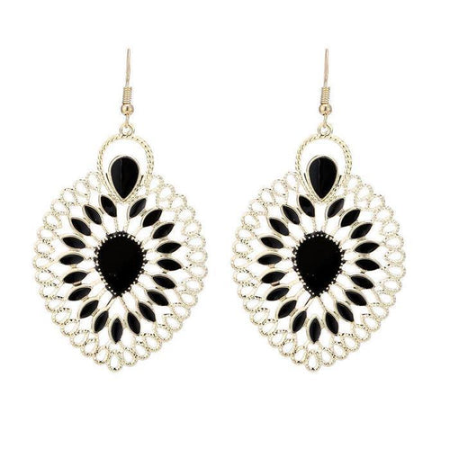 Brass golden schwarze Ohrringe Emaille filigran Tropfen umgedreht Seile 6 cm - chic - net.de