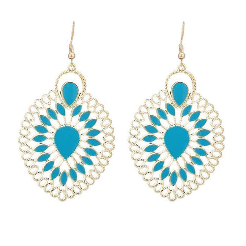 Brass golden türkise Ohrringe Emaille filigran Tropfen umgedreht Seile 6 cm - chic - net.de