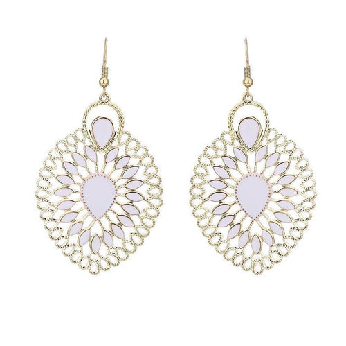 Brass golden weiße Ohrringe Emaille filigran Tropfen umgedreht Seile 6 cm - chic - net.de