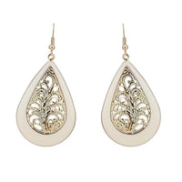 Load image into Gallery viewer, Brass golden weiße Ohrringe Emaille Tropfen Farn verziert gewölbt 5 cm - chic - net.de
